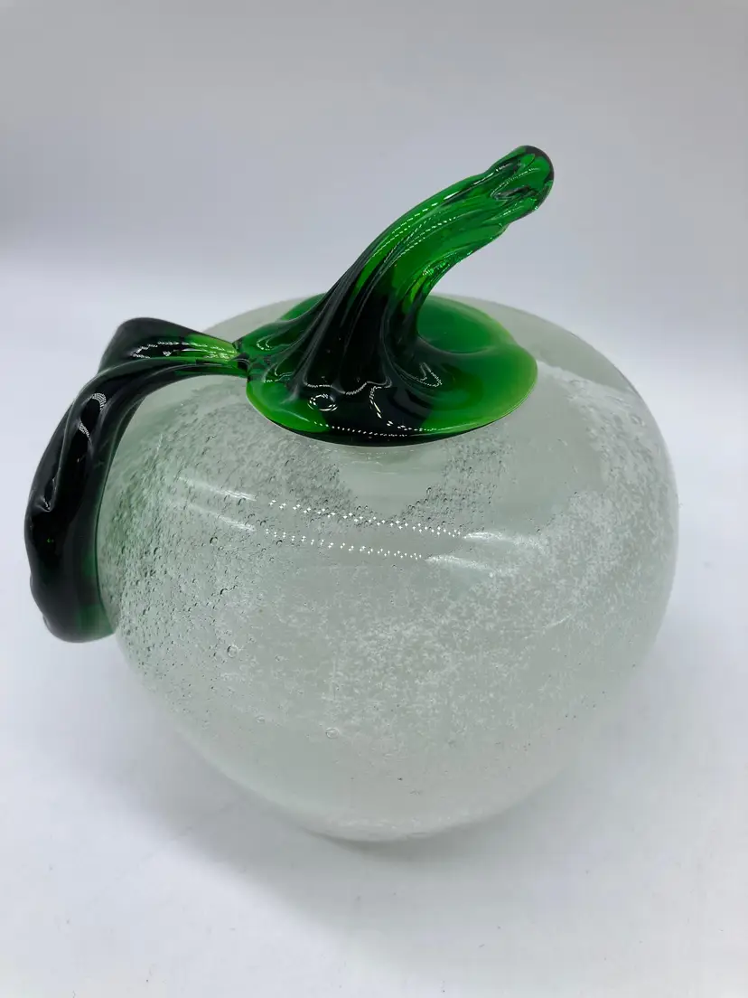 Pier One Hand Blown White Apple Art Glass Paperweight