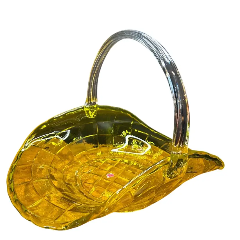 #01 Vintage Viking Yellow Basket With Clear Applied Handle Partial Sticker “Glows”