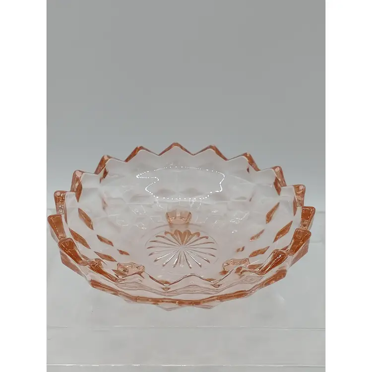 Vintage Pink Glass Candy or Bon Bon Bowl Cubist Footed