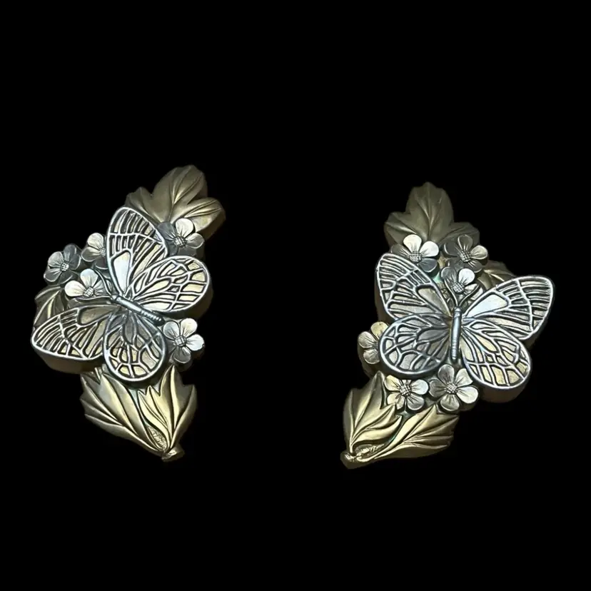 Vintage Miller Studio Gold Butterfly Plaques Set Of 2 6.5” X 3.5”