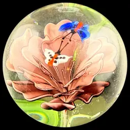 Flower & Butterfly Glass Paperweight 2.5”
