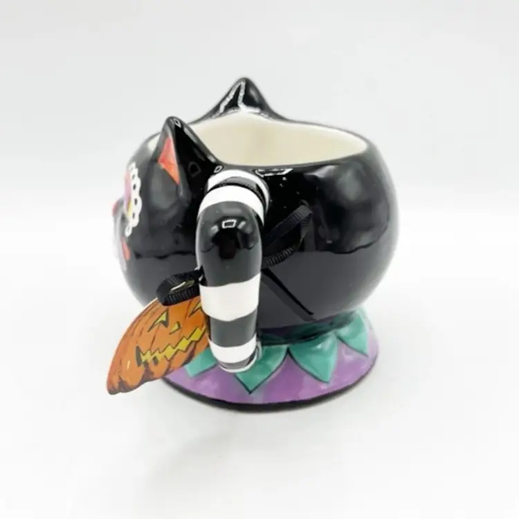 Blue Sky Clayworks Retro Halloween Black Cat Ceramic Mug Heather Goldminc *READ