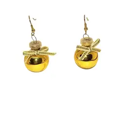 Christmas Ornament Earrings Gold Ball Gold White Bow Gold Ear Wires