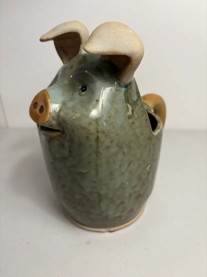 Ceramic Folk Art Pig Shaped Pitcher