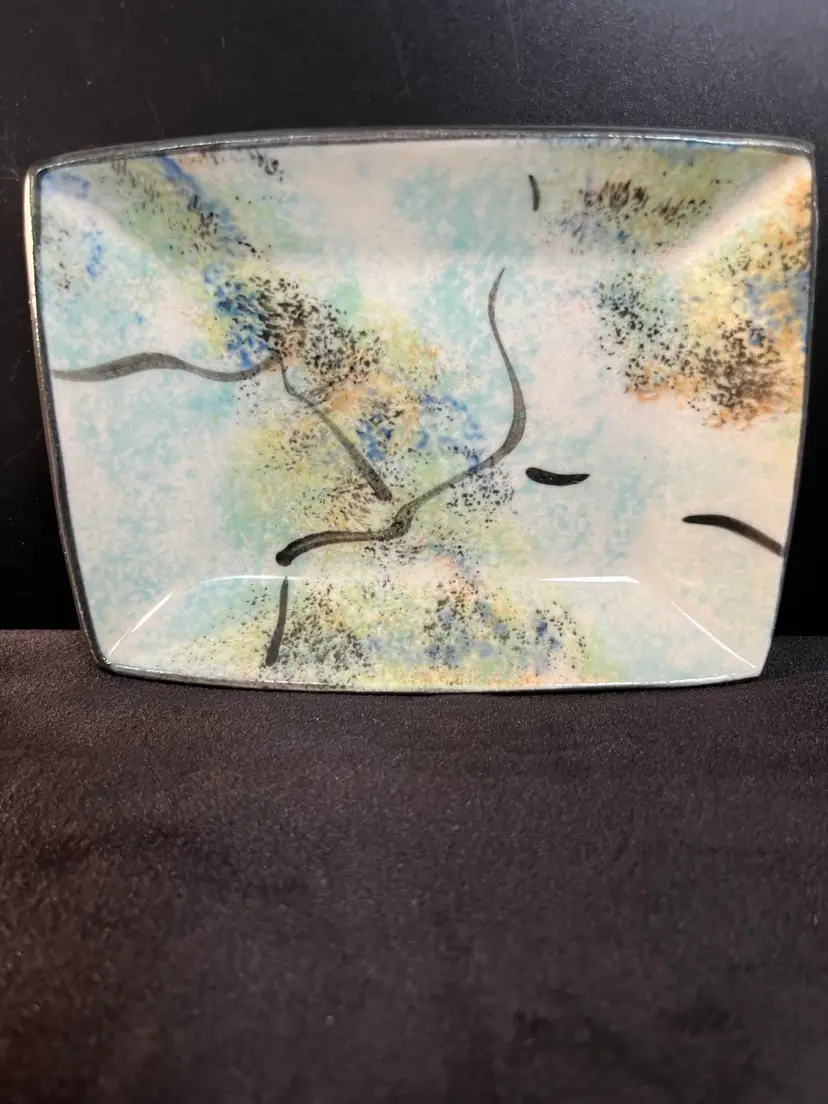 Signed, Rectangular Abstract Design Trinket Dish