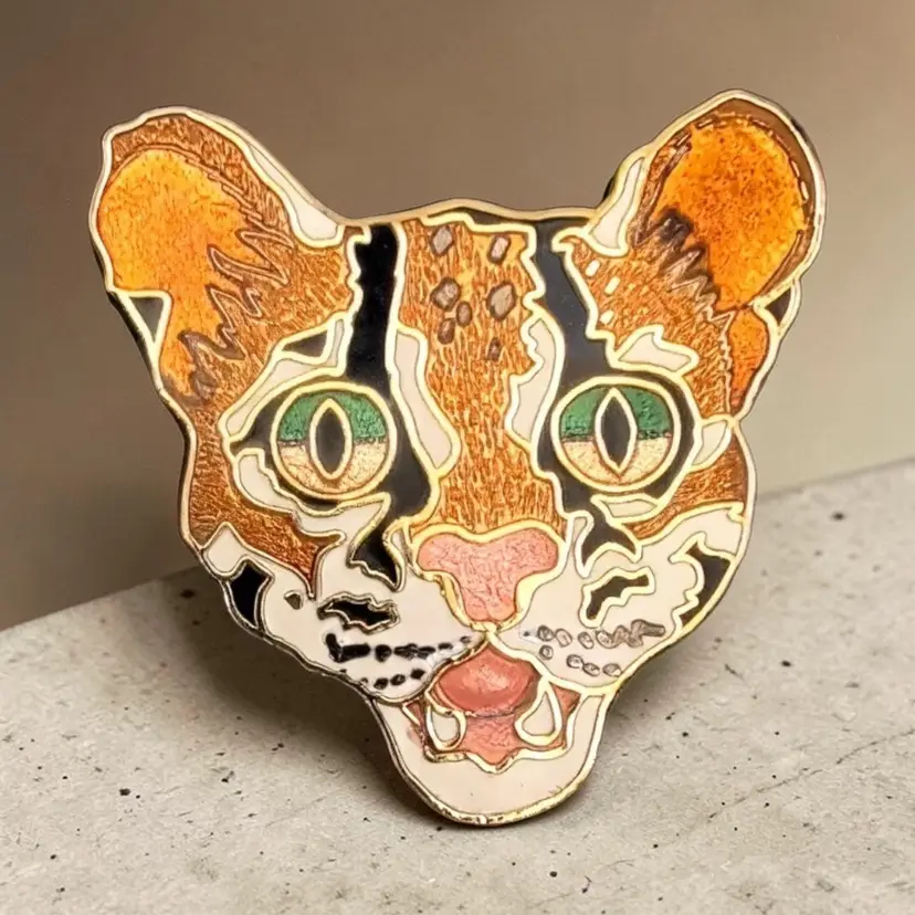 Vtg Wm Spear Ocelot Leopard Gold Tone Enamel Pin Brooch Original Pkg.