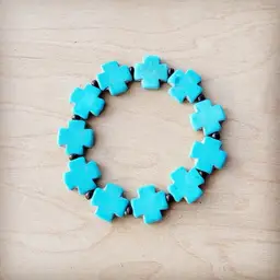 Turquoise Cross Beaded Stretch Bracelet