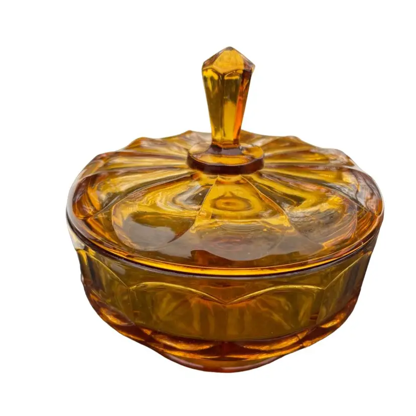 Viking Glass Amber Epic Diamond Steeple Candy Dish