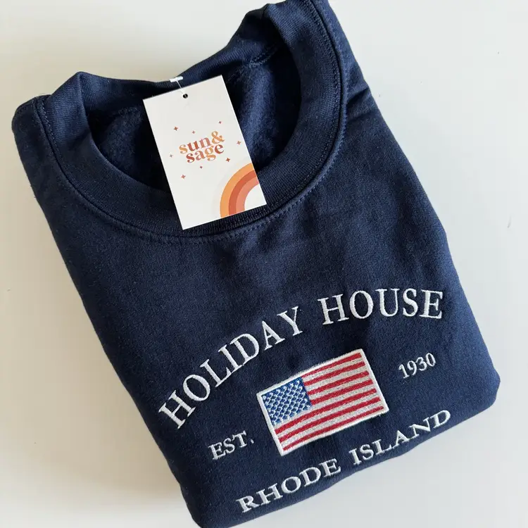 Embroidered Holiday House Sweatshirt | Rhode Island Crewneck | Swiftie Gift - NAVY