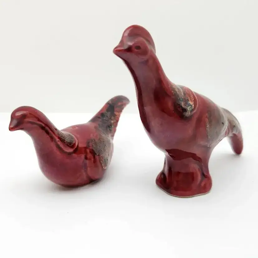 Red Pheasant Salt and Pepper Shakers, Red, Glazed