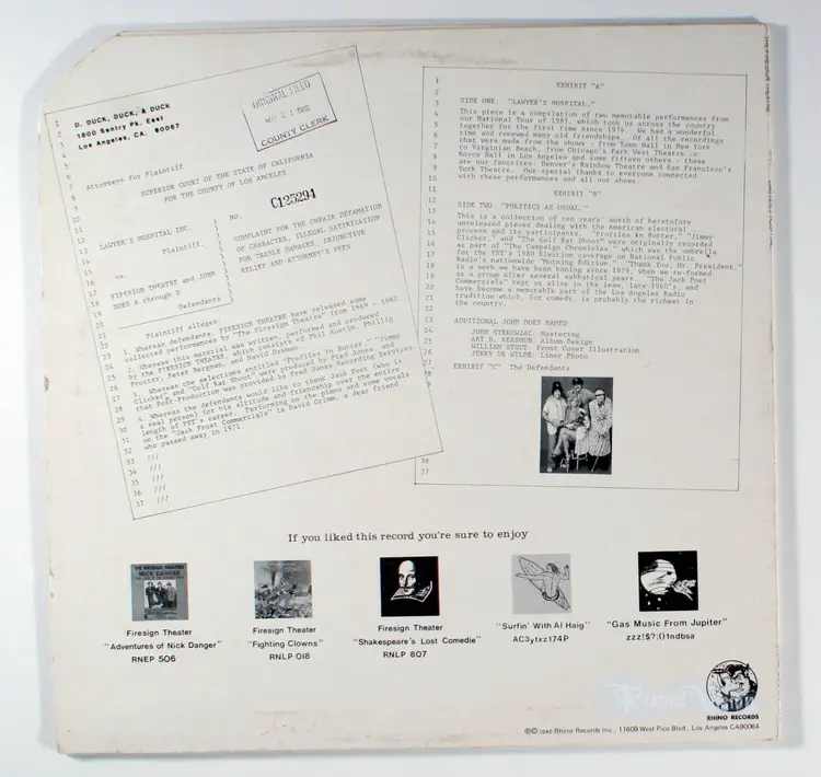 Firesign Theatre - Lawyer's Hospital (1982) Vinyl LP • Political Comedy