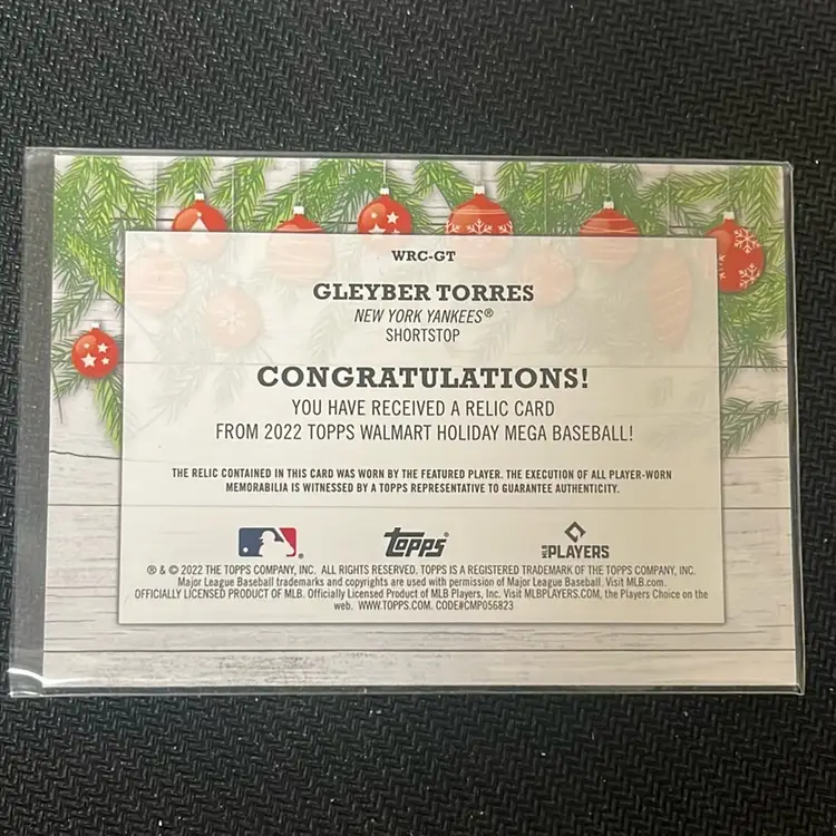 2022 Topps Holiday Relic Gleyber Torres  #WRC-GT Player Worn Not Game Used.
