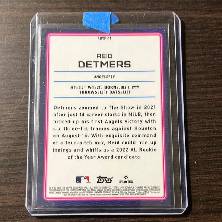 Reid Detmers Rookie Of The Year Favorite. Los Angeles Angels. 2022 Bowman Chrome. 