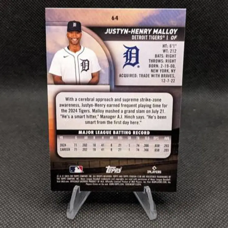 Justyn-Henry Malloy 2025 Topps Stadium Club Rookie RC #64 - Detroit Tigers