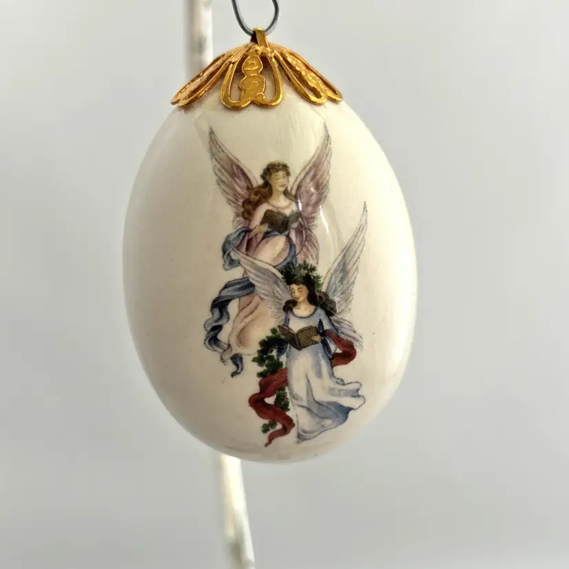 Porcelain Egg Angel Christmas Ornament Victorian Holiday Decoration Vintage