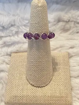 Amethyst bezel wire wrapped bead ring. Size 7