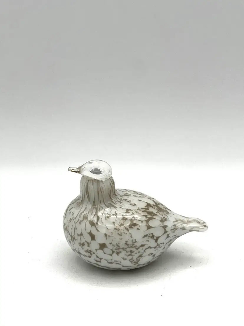 023. Finland 🇫🇮 Oiva Toikka Art Glass Willow Grouse Toikka Nuutajarvi Finland White & Brown 2.75” Long