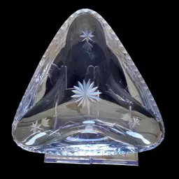 Vintage MCM 24% Lead Crystal Ashtray With Etched Starbursts