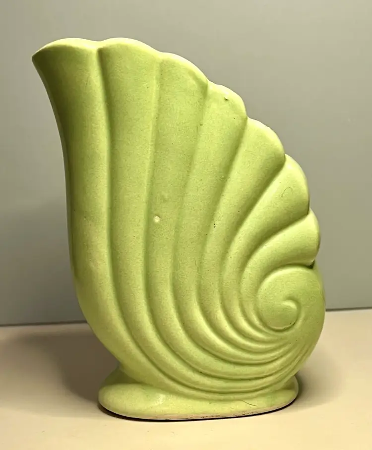 Vintage Art Deco Nautilus Shell Celadon Color Green Vase