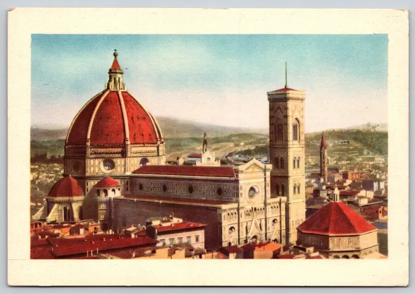 Postcard Florence Cathedral and Bell Tower Panorama Florence Italy Art Card
