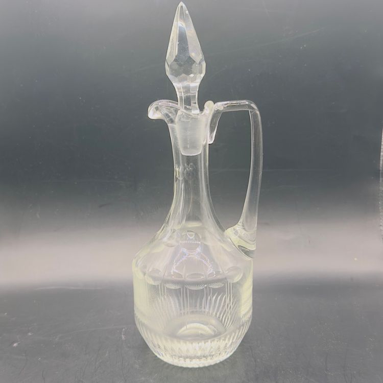 #943 10” Tall, Vintage, Cruet Bottle, Pressed Glass, Thumbprint, Top, Early American Pattern