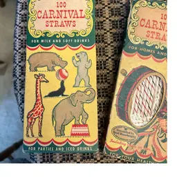 Vintage 1950's National Soda Carnival Straws In Box Carnival Barker Animals