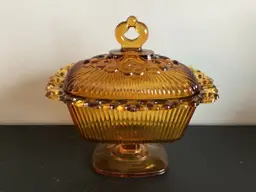 3241-Vintage Imperial Amber Glass Candy Dish/Compote, 7 X 7 X 5”