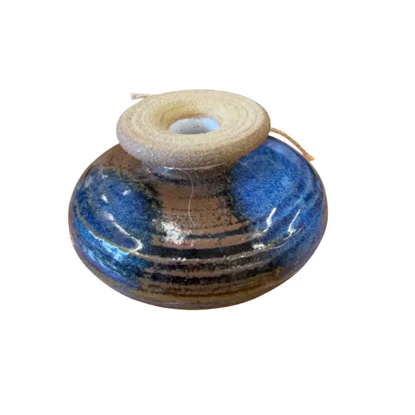 Blue Stoneware Small Squat Vase Pottery