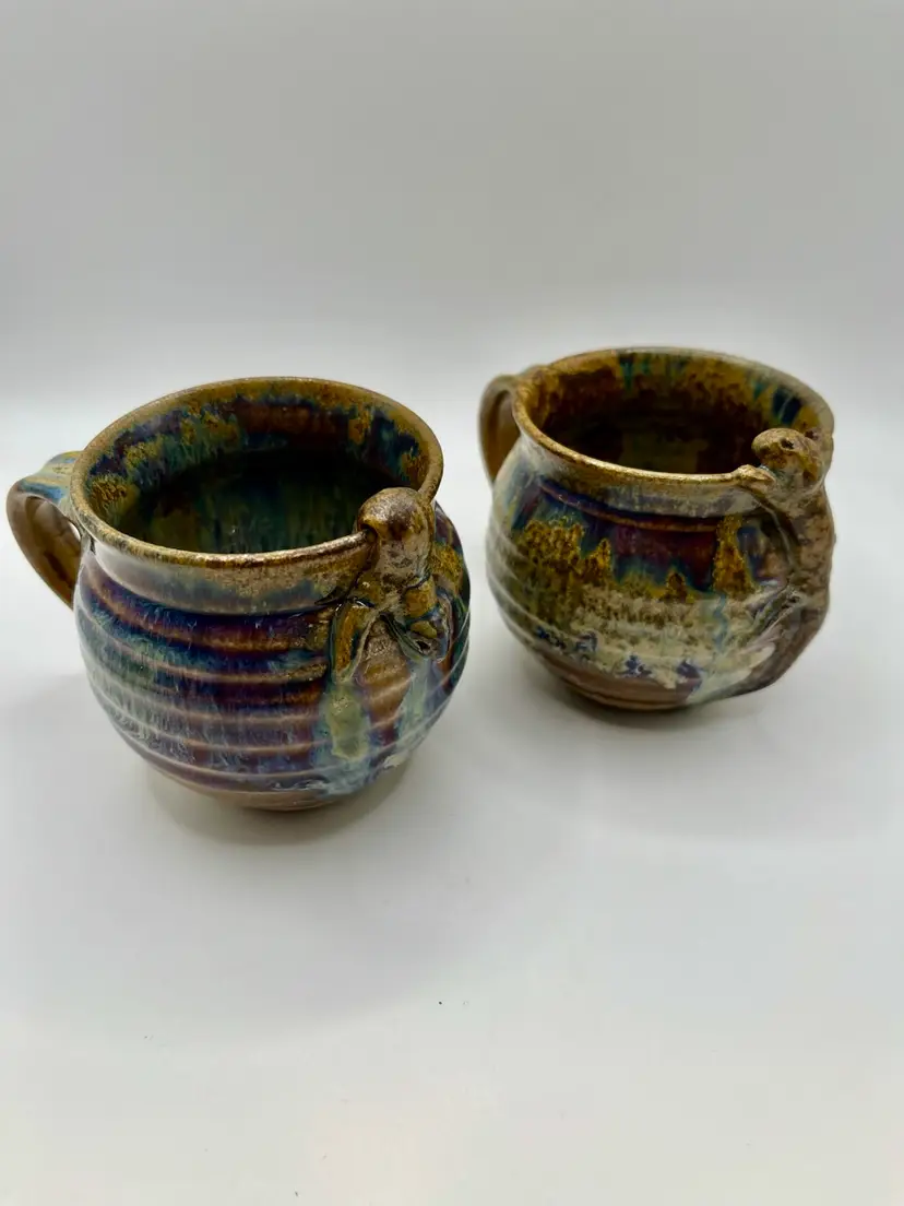 Set Of Two Studio Pottery Coffee Tea Mugs Lizards