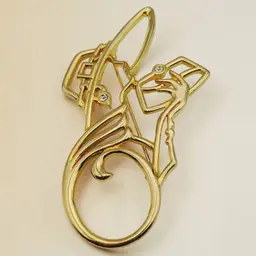 Silhouette Art Nouveau Lady Remington Polished Gold Tone Brooch Signed JJ