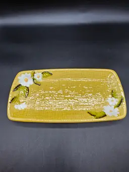 Shabby Chic I W Rice Co IRice Yellow Woven Daisy Vanity Trinket Tray Porcelain