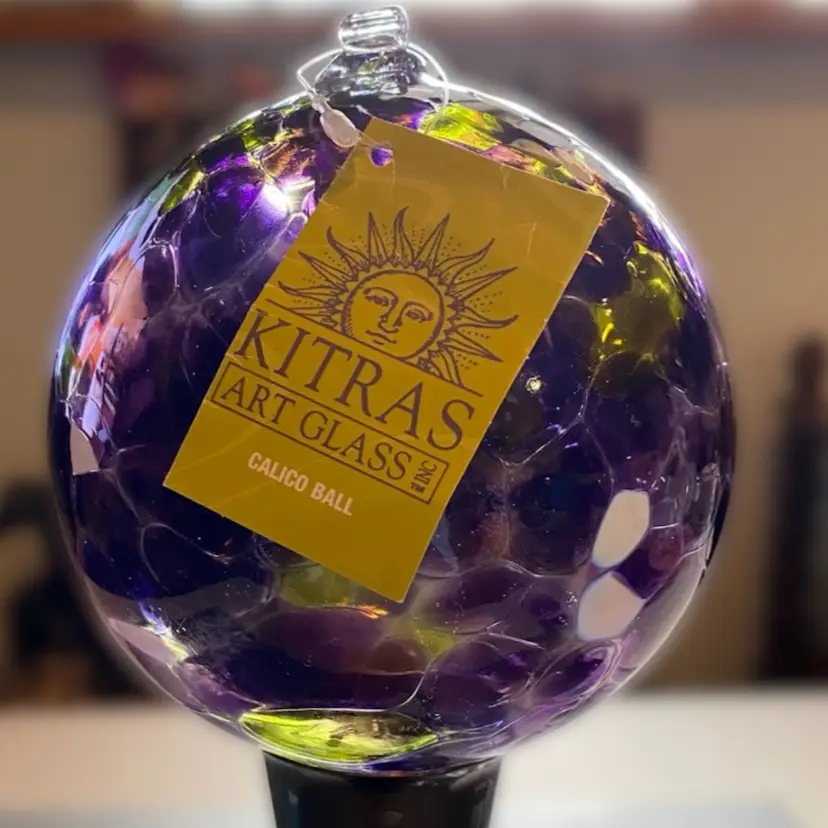 KITRAS Art Glass Calico Handblown Orb Ball 5” w/ Tag Hangs Sun Catcher Canada