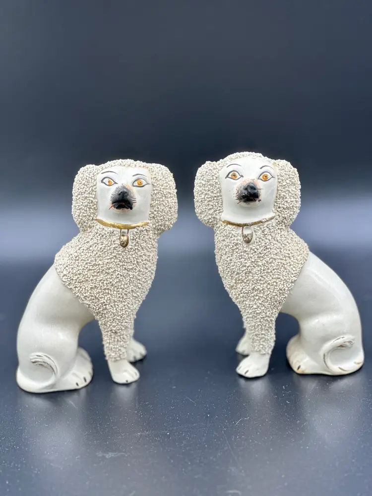 Antique English Staffordshire Mantle Poodle HTF