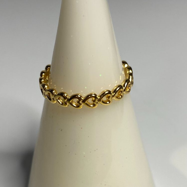Size 8.5 Pandora 925 Sterling & Yellow Gold Plated Ring Hearts Band