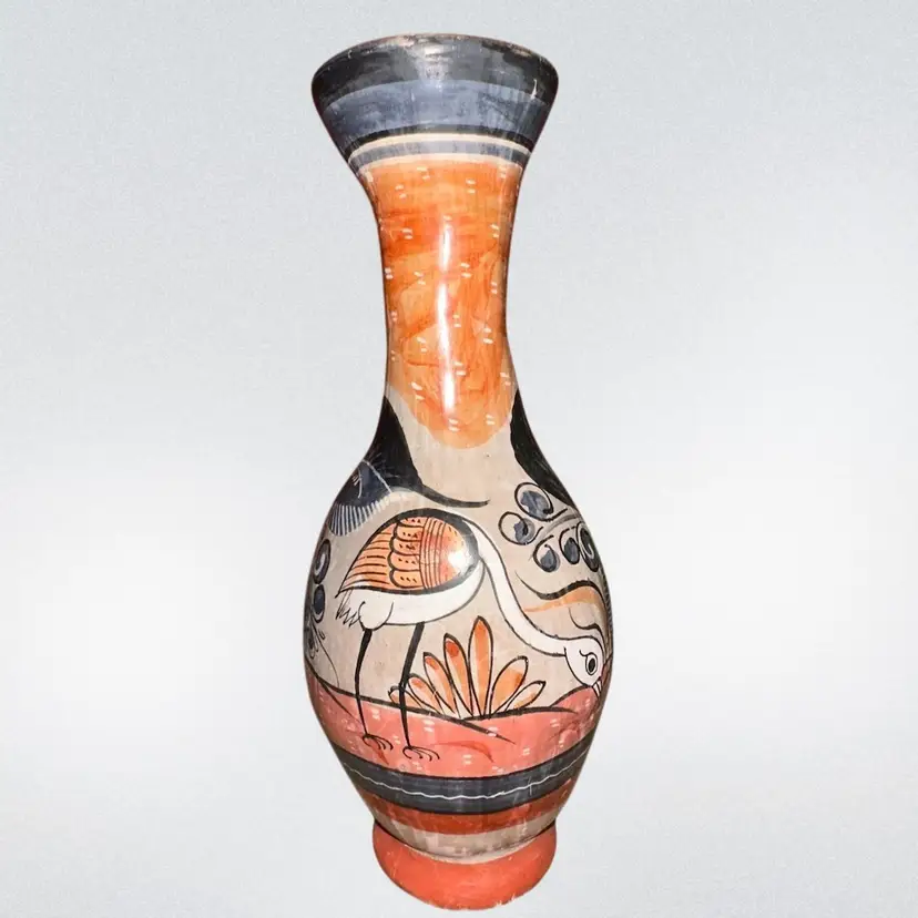 Mexican Bird Pottery Vase 7 3/4” Tall
