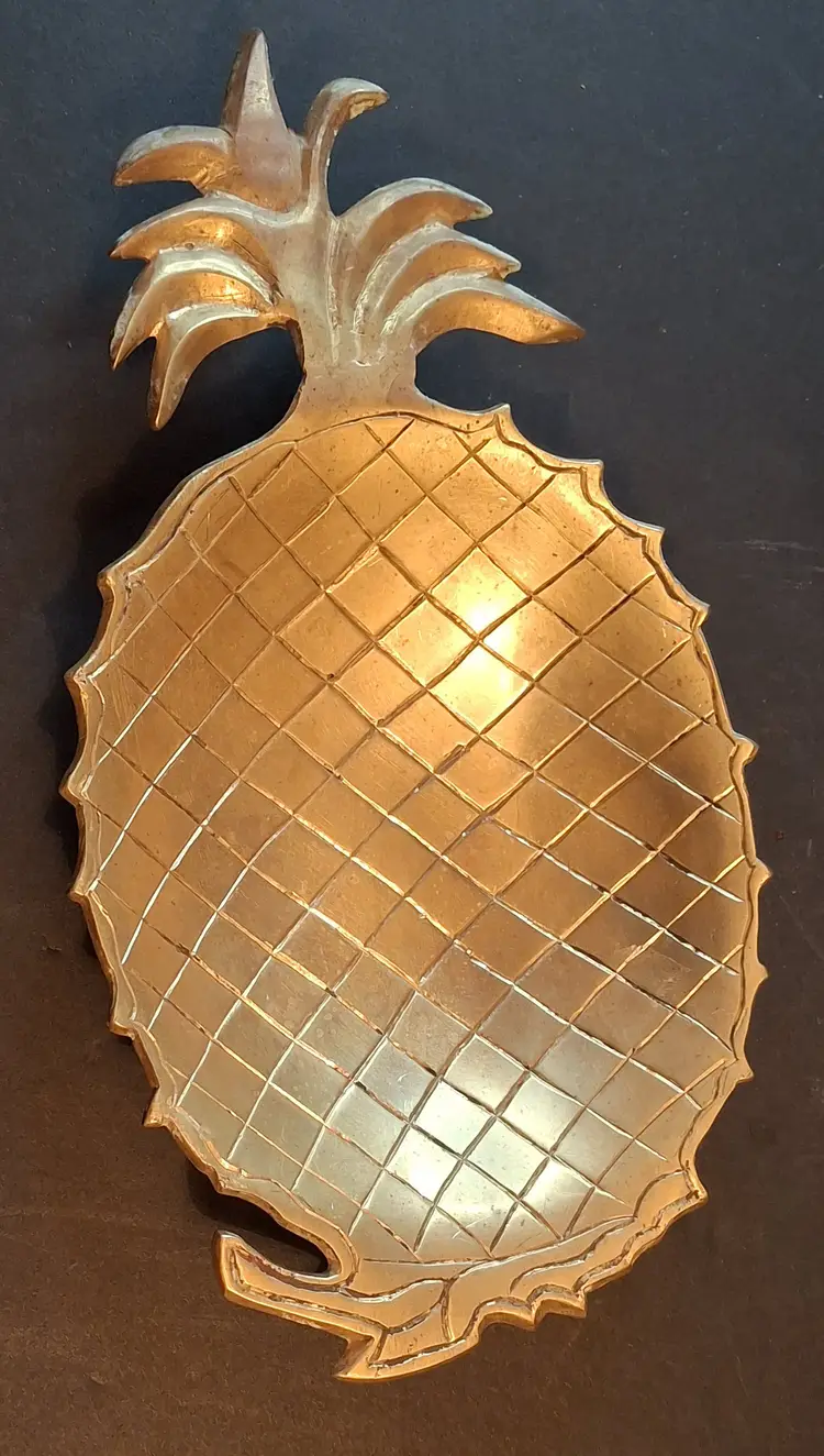 Vintage Solid Brass Pineapple Trinket Dish - 8.75" Made in India