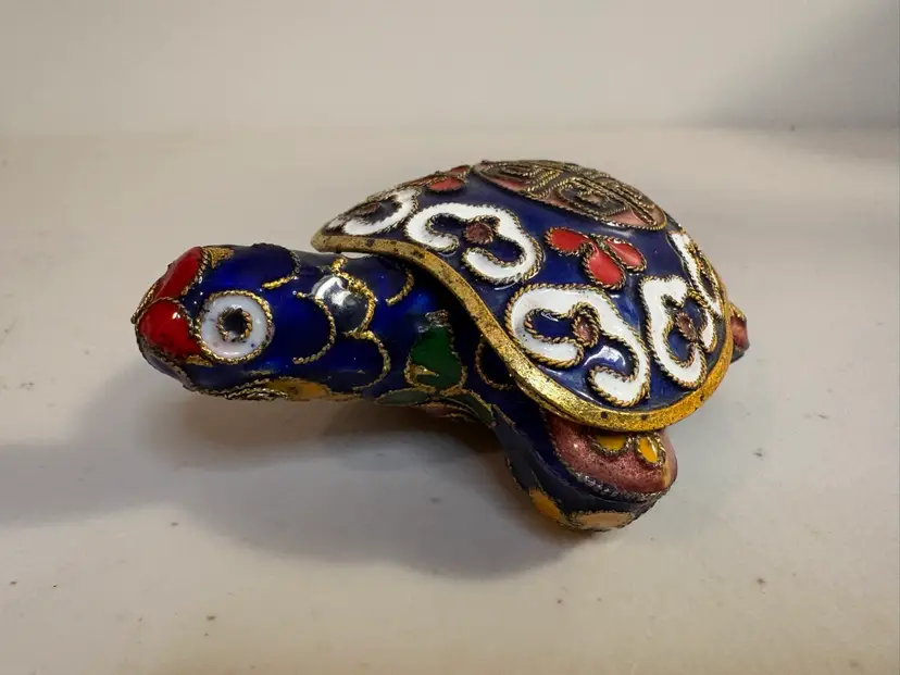 Vintage Small Cloisonné Hand-painted Turtle Trinket Box