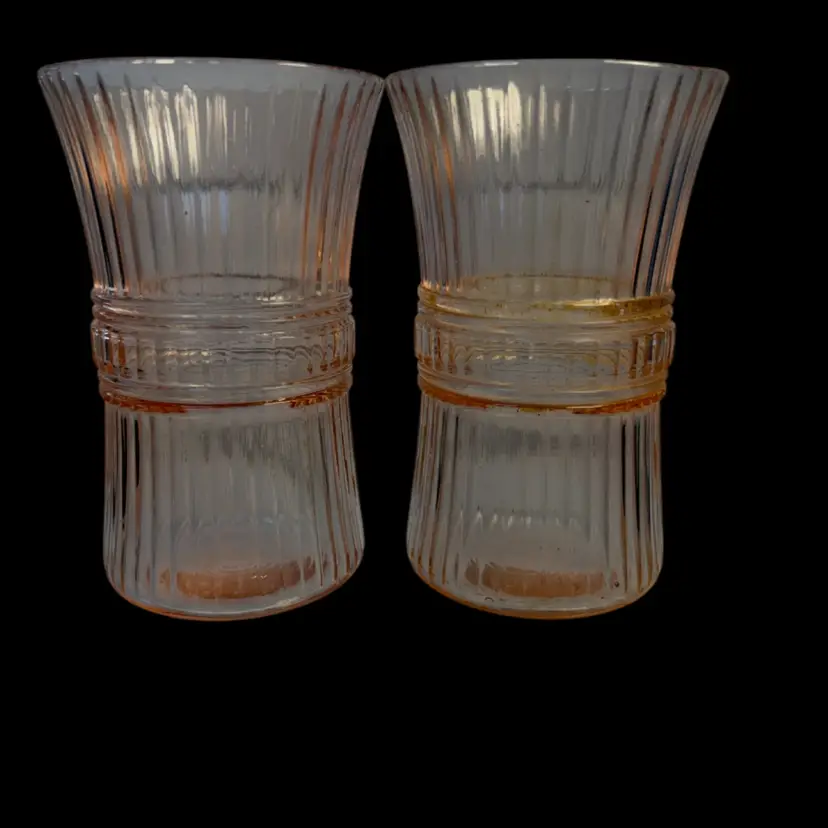 Set Of Two, Vintage Anchor Hocking, Queen Mary, Pink Depression, Glass Tumblers