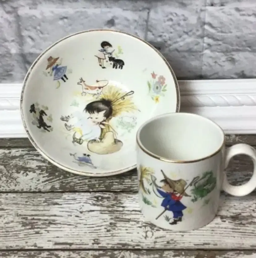ARKLOW Vintage Child's Nursery Rhyme CUP & BOWL SET