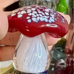 Mushie #2 Red And White Speckled Swirled Base Mushroom Mushy Toadstool Paper Weight Signed ET 2023