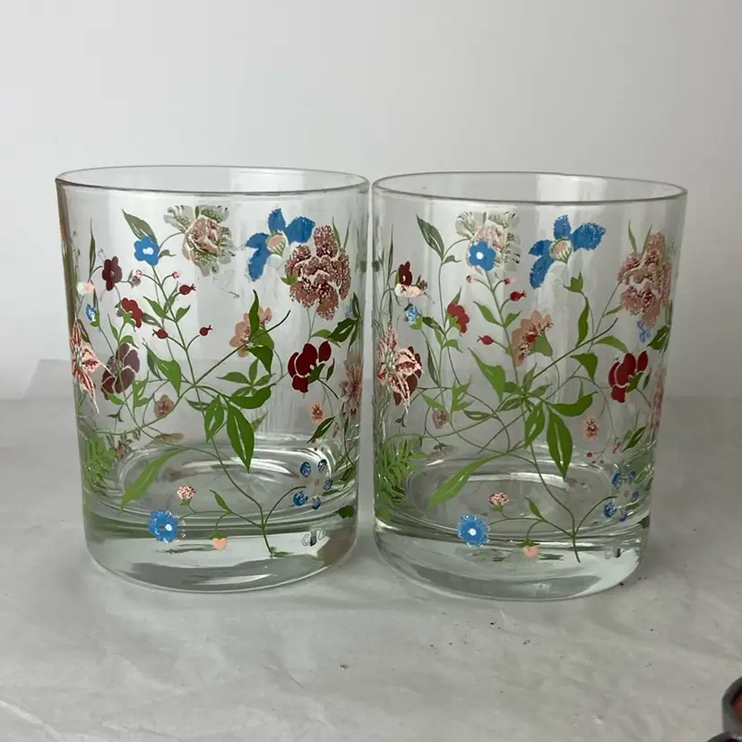 Floral Cera Signed Low Ball Glasses