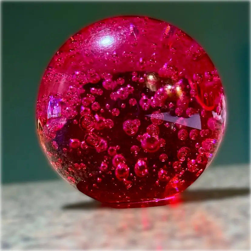 Vintage IKEA Controlled Bubble Art Glass Red Paperweight **UV Glow**
