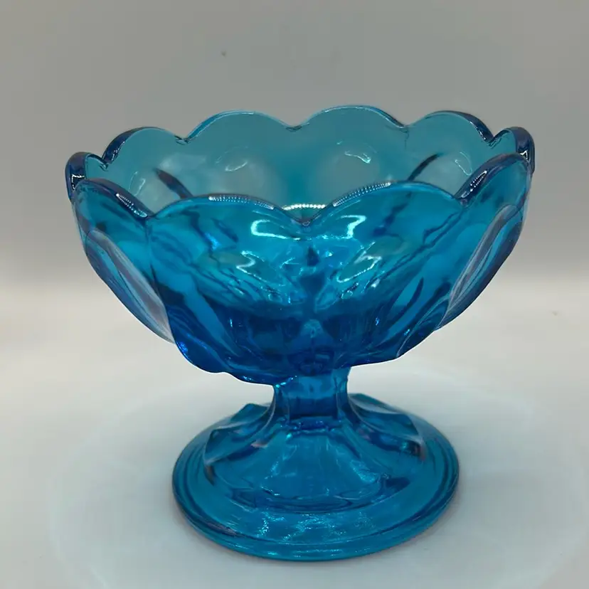 Vintage Anchor Hocking, Fairfield, Laser, Blue Glass Pedestal Bowl
