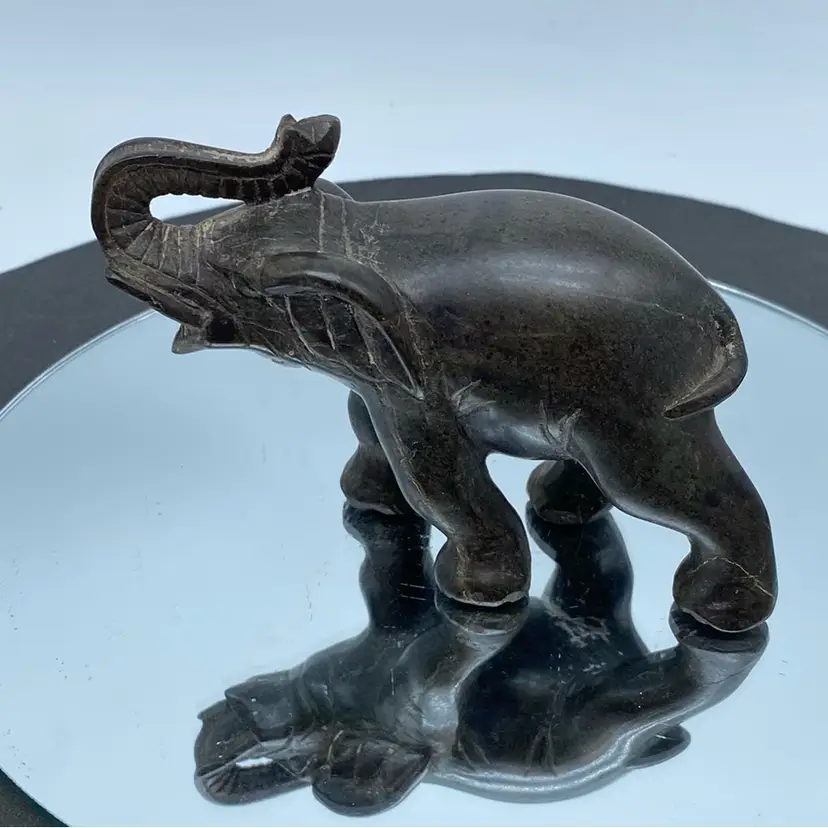 #1405 Black Stone Hand Carved Indian Elephant Figurine