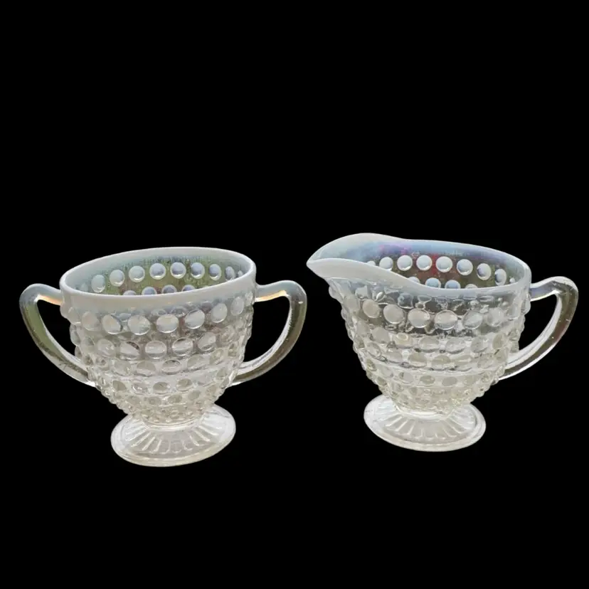 Vintage Hobnail Opalescent Cream, And Sugar Bowl Set