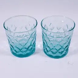 Vintage MCM ANCHOR HOCKING Aquamarine Gemstone Diamond LOW BALL GLASS SET