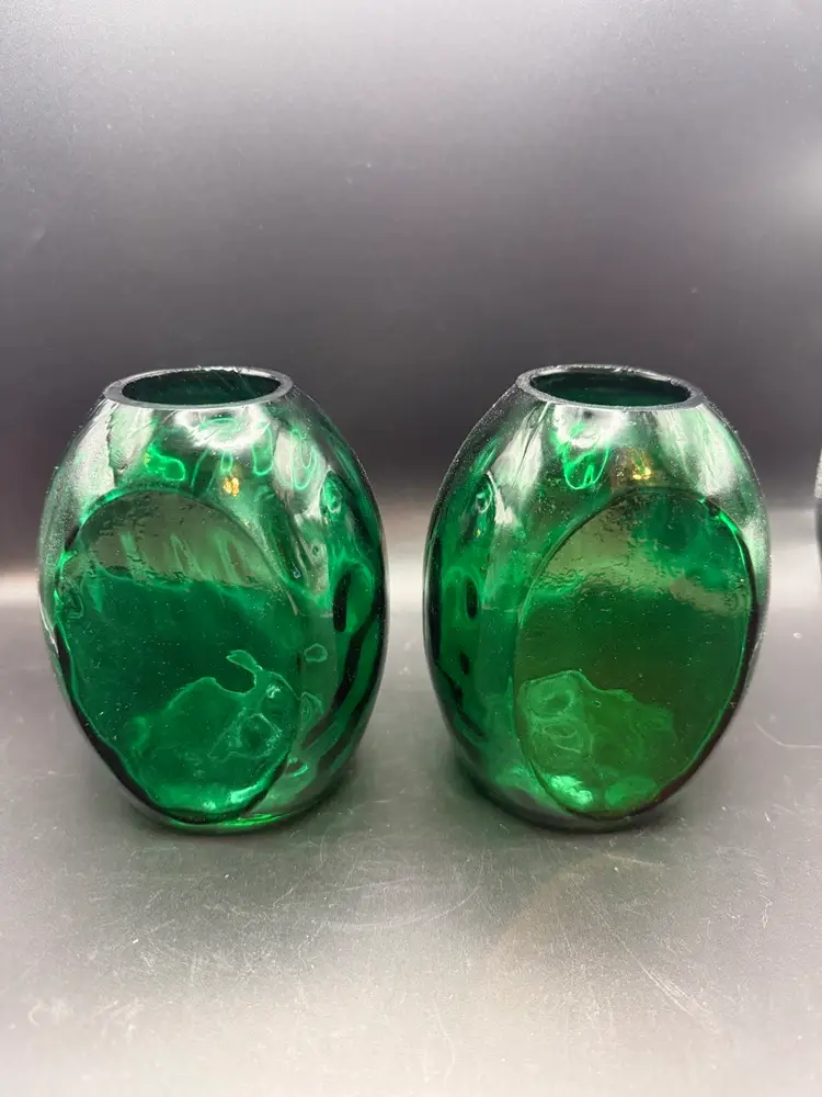 Pair of Hand-Blown Green Glass Vase Bookends