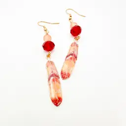 Red and orange with red accent - Feather Charm Earrings Handmade More Color Options Available