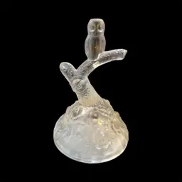 Fenton Frosted Glass Owl on Tree Branch Figurine Ring Holder 4.5”