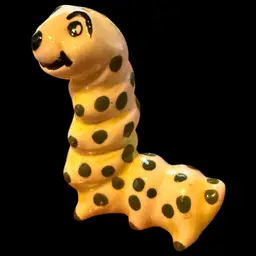 Adorable White & Green Polka Dot Inch Worm Ceramic Bug Figurine 2.5”